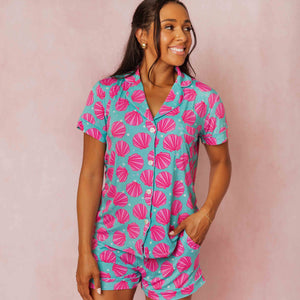 Baby Kids Bamboo Pajamas — Talk to the Shell Women's Collar Shirt & Shorts Set — Image 1