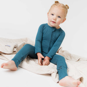 Baby Kids Bamboo Pajamas — Teal It Like It Is Convertible Romper — Image 1