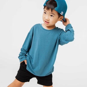 Baby Kids Bamboo Pajamas — Teal It Like It Is Long Sleeve Shirt — Image 6