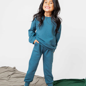 Baby Kids Bamboo Pajamas — Teal It Like It Is Relaxed Fit Jogger Set — Image 1