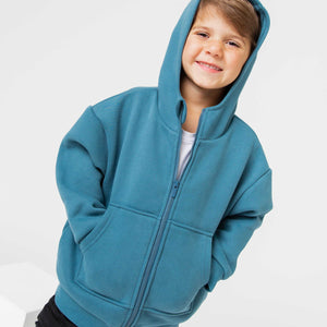 Baby Kids Bamboo Pajamas — Teal It Like It Is Zip-Up Heavyweight Hoodie — Image 1