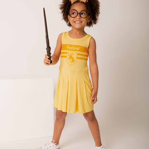 Baby Kids Bamboo Pajamas — Harry Potter™ Team Hufflepuff Girls Pleated Dress & Shorts Set — Image 1