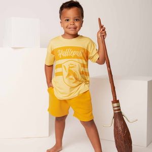 Baby Kids Bamboo Pajamas — Harry Potter™ Team Hufflepuff Short Sleeve T-Shirt & Shorts Set — Image 1