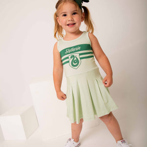 Baby Kids Bamboo Pajamas — Harry Potter™ Team Slytherin Girls Pleated Dress & Shorts Set — Image 1