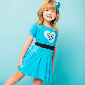 Baby Kids Bamboo Pajamas — The Powerpuff Girls™ Bubbles Girls Pleated Dress & Shorts Set — Image 1