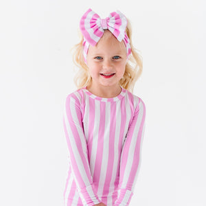 Baby Kids Bamboo Pajamas — Tickle Me Pink Biggie Bow — Image 1