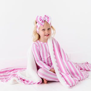 Baby Kids Bamboo Pajamas — Tickle Me Pink Bum Bum Blanket - Plush — Image 1