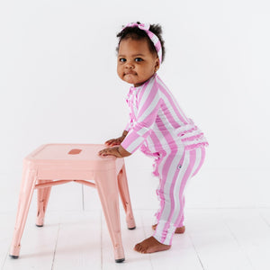Baby Kids Bamboo Pajamas — Tickle Me Pink Convertible Ruffle Romper — Image 1