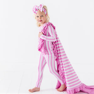 Baby Kids Bamboo Pajamas — Tickle Me Pink Ruffle Bum Bum Blanket — Image 1