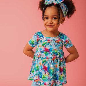 Baby Kids Bamboo Pajamas — The Turtle Package Short Sleeve Empire Waist Top & Shorts Set — Image 1