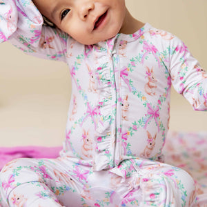 Baby Kids Bamboo Pajamas — Too Fluffin Cute Convertible Ruffle Romper — Image 1