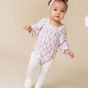 Baby Kids Bamboo Pajamas — Too Fluffin Cute Smocked Bubble Romper — Image 1