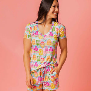 Baby Kids Bamboo Pajamas — Treat Yo'Self Women's Short Sleeve T-Shirt — Image 1