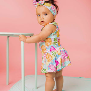 Baby Kids Bamboo Pajamas — Treat Yo'Self Racer Back Ruffle Dress — Image 1