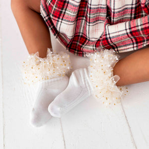 Baby Kids Bamboo Pajamas — White Bamboo Tulle Socks — Image 1
