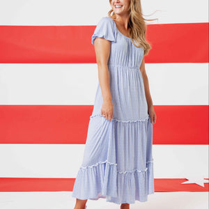 Baby Kids Bamboo Pajamas β Wave the Way Women's Puff Sleeve Tiered Maxi Dress β Image 1