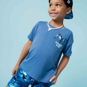 Baby Kids Bamboo Pajamas — Whale, Hello There Pocket T-Shirt — Image 1