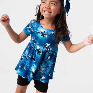Baby Kids Bamboo Pajamas — Whale, Hello There Short Sleeve Empire Waist Top & Shorts Set — Image 1