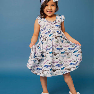 Baby Kids Bamboo Pajamas — Whalecome to the Party Cap Sleeve Dress & Shorts Set — Image 1