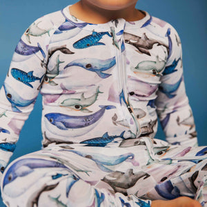 Baby Kids Bamboo Pajamas — Whalecome to the Party Convertible Romper — Image 1