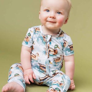 Baby Kids Bamboo Pajamas — What The Duck Short Sleeve Romper — Image 1