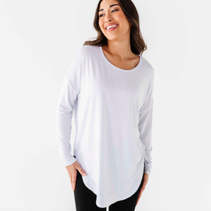 Baby Kids Bamboo Pajamas — Women's Relaxed Fit Long Sleeve Shirt - White — Image 1