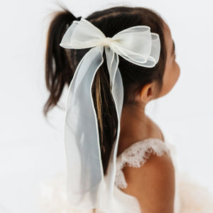 Baby Kids Bamboo Pajamas — White Sheer Long Bow — Image 1