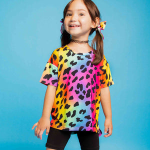 Baby Kids Bamboo Pajamas — Wild About Hue Girls Oversized T-Shirt & Biker Shorts Set — Image 1