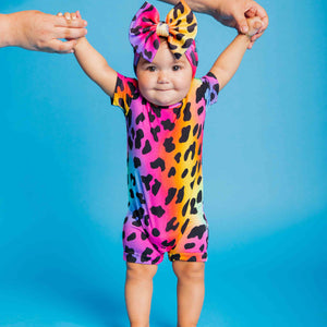 Baby Kids Bamboo Pajamas — Wild About Hue Shortie Romper — Image 1