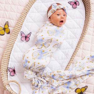 Baby Kids Bamboo Pajamas — Wish Upon A Wing Swaddle & Headwrap Set — Image 1