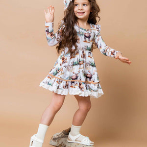 Baby Kids Bamboo Pajamas — Wood You Believe It Long Sleeve Party Dress & Shorts Set — Image 1