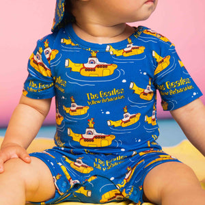 Baby Kids Bamboo Pajamas — Yellow Submarine™ Shortie Romper — Image 1