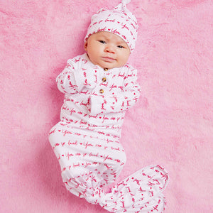 Baby Kids Bamboo Pajamas — You Are So Loved Knotted Gown & Beanie Set — Image 1