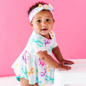 Baby Kids Bamboo Pajamas — You Bow Me Away Peplum & Bummies Set — Image 1