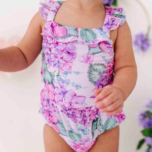 Baby Kids Bamboo Pajamas — You Had Me At Hydrangea Bubble Romper — Image 1