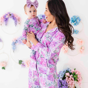 Baby Kids Bamboo Pajamas — You Had Me At Hydrangea Women's Collar Shirt & Pants Set — Image 1