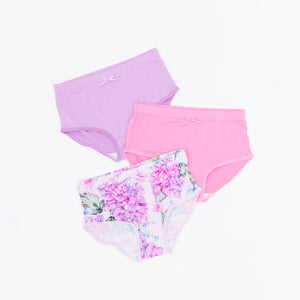 Baby Kids Bamboo Pajamas — You Had Me at Hydrangea 3-Pack Girl's Brief Underwear — Image 1
