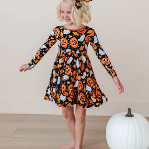 Baby Kids Bamboo Pajamas — You've Been Ghosted Long Sleeve Dress & Shorts Set — Image 1