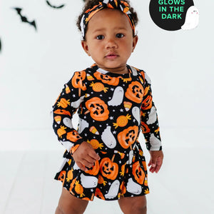 Baby Kids Bamboo Pajamas — You've Been Ghosted Long Sleeve Ruffle Dress — Image 1