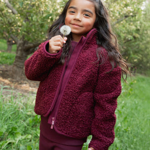 Baby Kids Bamboo Pajamas — Berry Cozy Kids Zip-Up Sherpa Jacket — Image 1