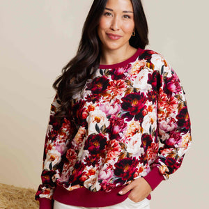 Baby Kids Bamboo Pajamas — Berry Tale Ending Women's Relaxed Crew Neck Sweatshirt — Image 1