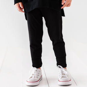 Baby Kids Bamboo Pajamas — Black Bamboo Leggings — Image 1
