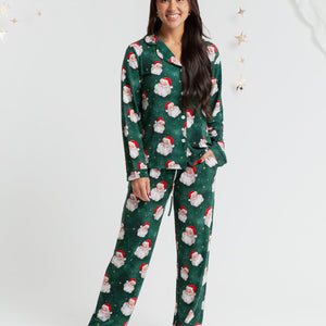 Baby Kids Bamboo Pajamas — Claus Encounters Women's Long Sleeve Collar Shirt & Pants Pajama Set — Image 1