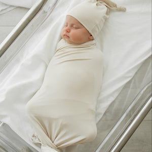 Baby Kids Bamboo Pajamas — Cream Puff Swaddle & Beanie Set — Image 1