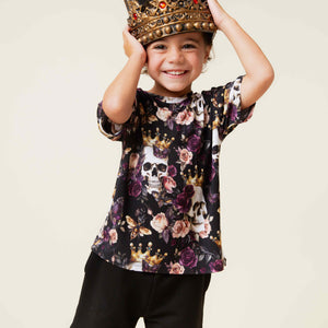 Baby Kids Bamboo Pajamas — Crown Me Dead Short Sleeve T-Shirt & Shorts Set — Image 1