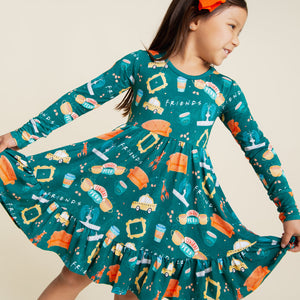 Baby Kids Bamboo Pajamas — Friends™ Long Sleeve Dress & Shorts Set — Image 1