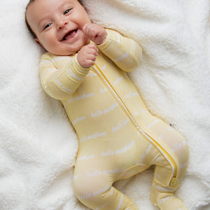 Baby Kids Bamboo Pajamas — Hello Sunshine Footie — Image 1