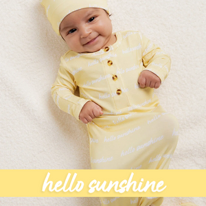 Baby Kids Bamboo Pajamas — Hello Sunshine Knotted Gown & Beanie Set — Image 1