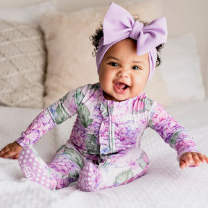 Baby Kids Bamboo Pajamas — You Had Me At Hydrangea Ruffle Footie — Image 1