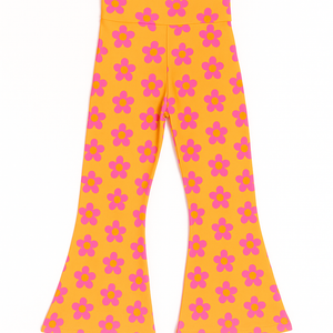 Baby Kids Bamboo Pajamas — Flower Child Girls Foldover Flares — Image 1